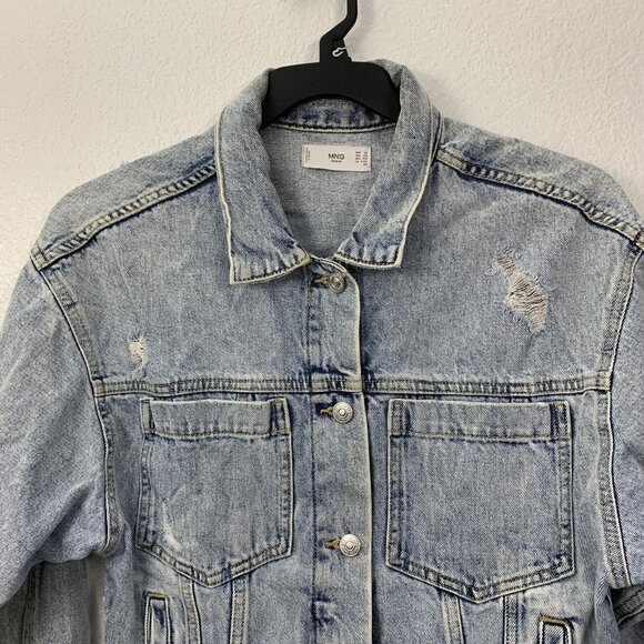 Mango Distressed Light Wash Denim Jackets - Picture 2 of 10